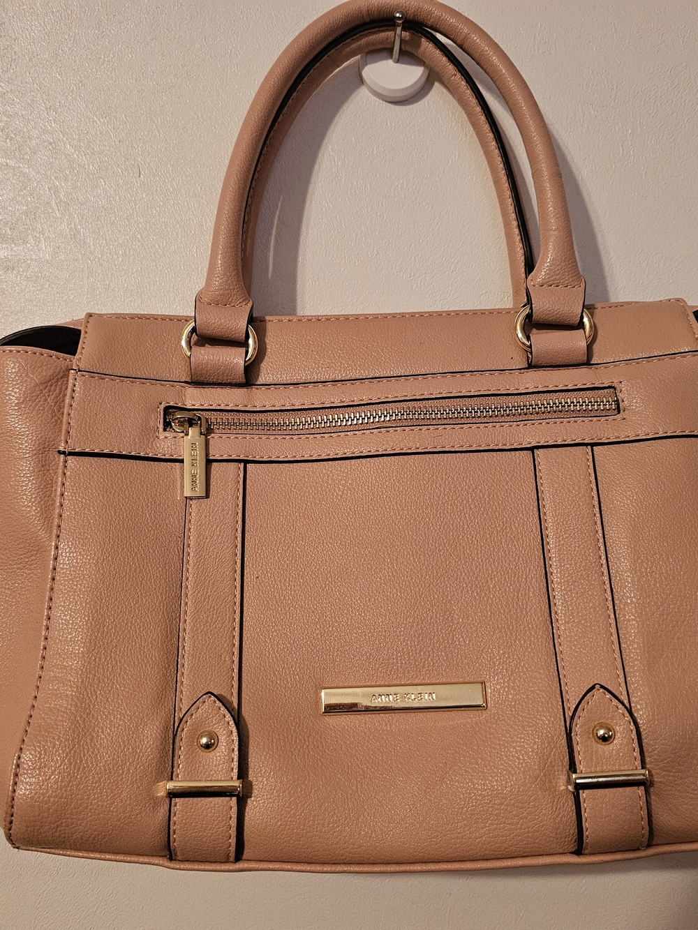 Anne Klein Military Luxe II Pebbled Tote Bag with Gold Hardware - Blush Pink
